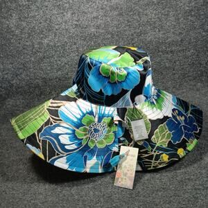 Johnny Was Reverseible Beach Hat Women Zolita Tropical Celestial Wide Brim